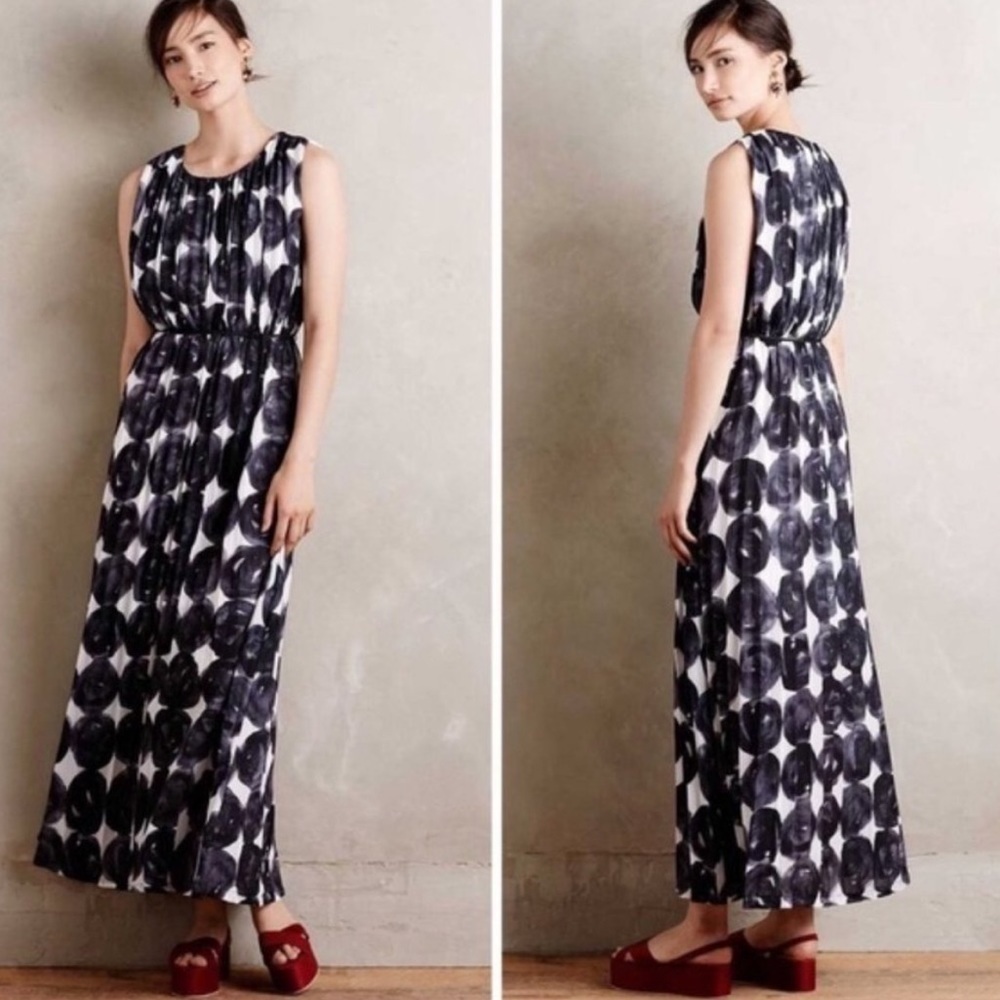Dear Creatures Retro Abstract Dots Sleeveless Rope Tie Maxi Dress in Multi Small